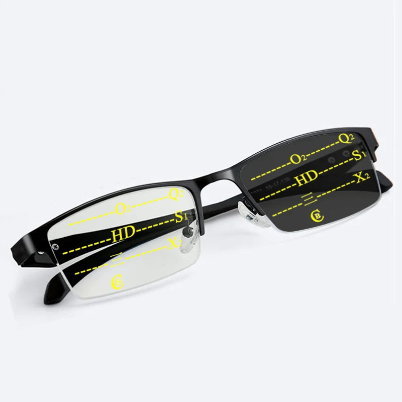 Smart Progressive Photochromic Reading Glasses Men TR90 Multi-Focus Anti Blue Ray Business Eyeglasses Fashion Half-Frame +2.5
