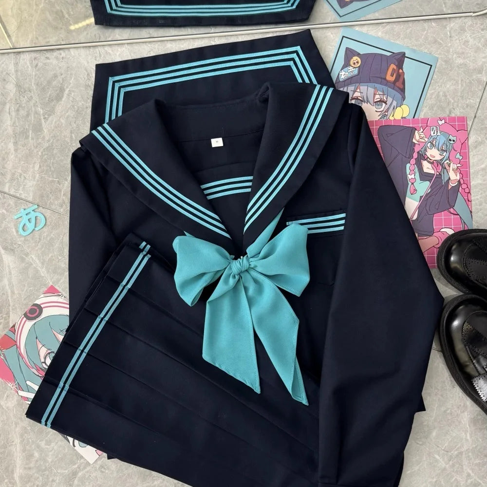 Japanese Sailor Suit Black/White/Red/Pink Korean College Sailor Fuku Short Sleeve High School Girls Students Jk Uniforms Seifuku