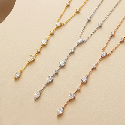 Multi Pear Marquise Moissanite Y-Shaped Necklace S925 Silver 18K Gold Plated Long Tassel Drop Chain Elegant Ladies Jewelry