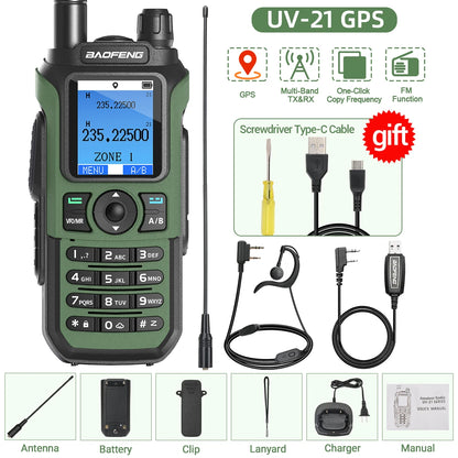 Baofeng UV-21 PRO Walkie Talkie GPS Portable Long Range Mutli-Band Wireless Copy Frequency Type-C Charger Radio Upgrade UV17 PRO