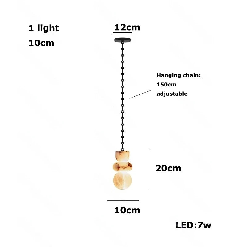 Alabaster Marble Chain Hanging Pendant Lights Collection for Dining Room Spanish Natural Marble LED Chandelier For Living Room