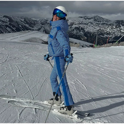 Thicken Print Cotton Jumpsuits Women High Neck Long Sleeves Zipper Belts Warm Ski Wears Female 2026 Winter New Chic Ski Jumpsuit