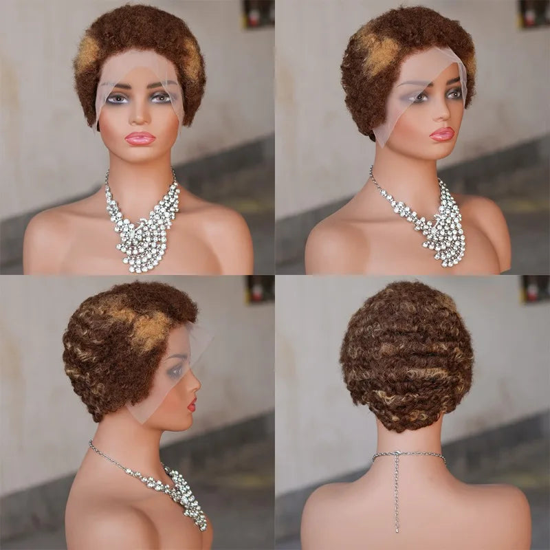13x4 Lace Frontal Human Hair Pixie Wigs Brazilian Afro Kinky Virgin Remy Curly Afro Wig High Quality Comfortable Soft Natural