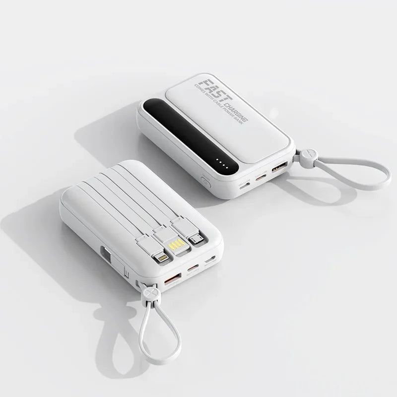 50000mAh Large Capacity Solar Power Bank 4 In1 Built in Cables Intelligent Digital Display Laser Light For Samsung Apple