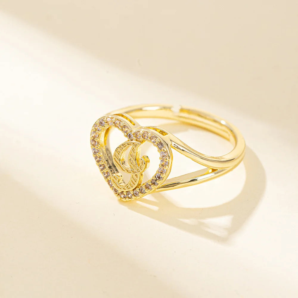 White Zircon 26 Letters A-Z Love Heart Open Adjustable Rings For Women Gold Silver Color Wedding Band Jewelry Mother's Day Gifts