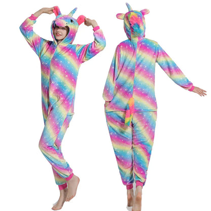 Adults Animal Cosplay Pajamas Flannel Onesies Costume Jumpsuit Pajamas Hooded Sleepwear Halloween One Piece for Performing