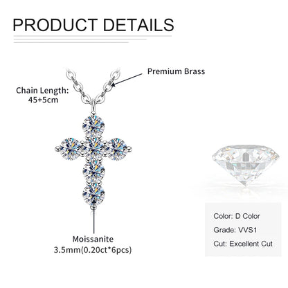Rrjzz D-Color Moissanite Cross Pendant Necklace for Women VVS1 GRA Lab Imitation Diamond Dainty Necklace Faith Jewelry Gifts
