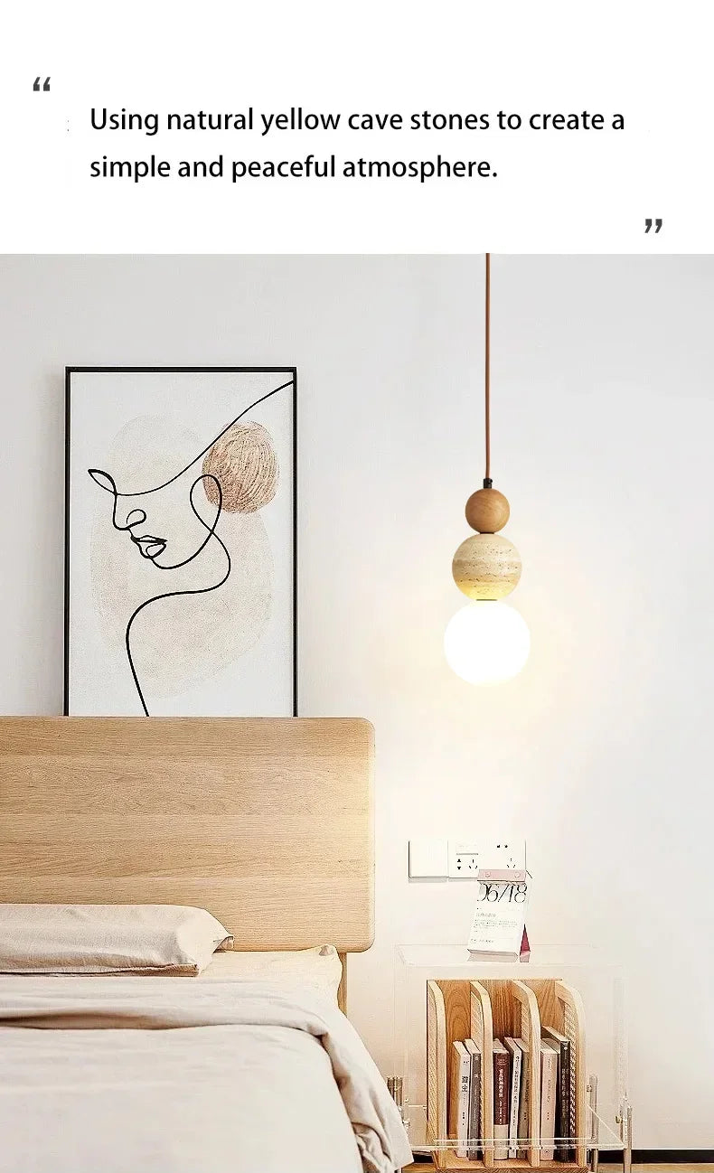 Cream Style Pendant Lamp Bedroom Bedside Led Chandelier Stone Wood Light Designer Bauhaus Medieval Restaurant Bar Small Lights
