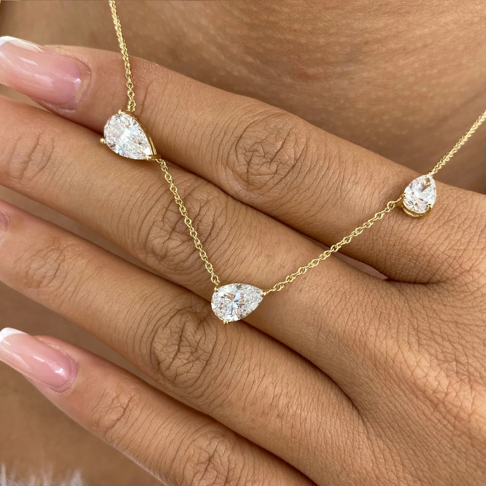 East West 9cttw Pear Cut Moissanite Necklace for Women 925 Sterling Silver Waterdrop Diamond Neckchain Wedding Party Jewelry GRA