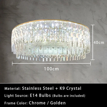 Luxury Crystal Long Pendant Lights Modern Lustres LED Chrome Hanging Lamps for Ceiling Silver Home Decor for Dining Room Remote
