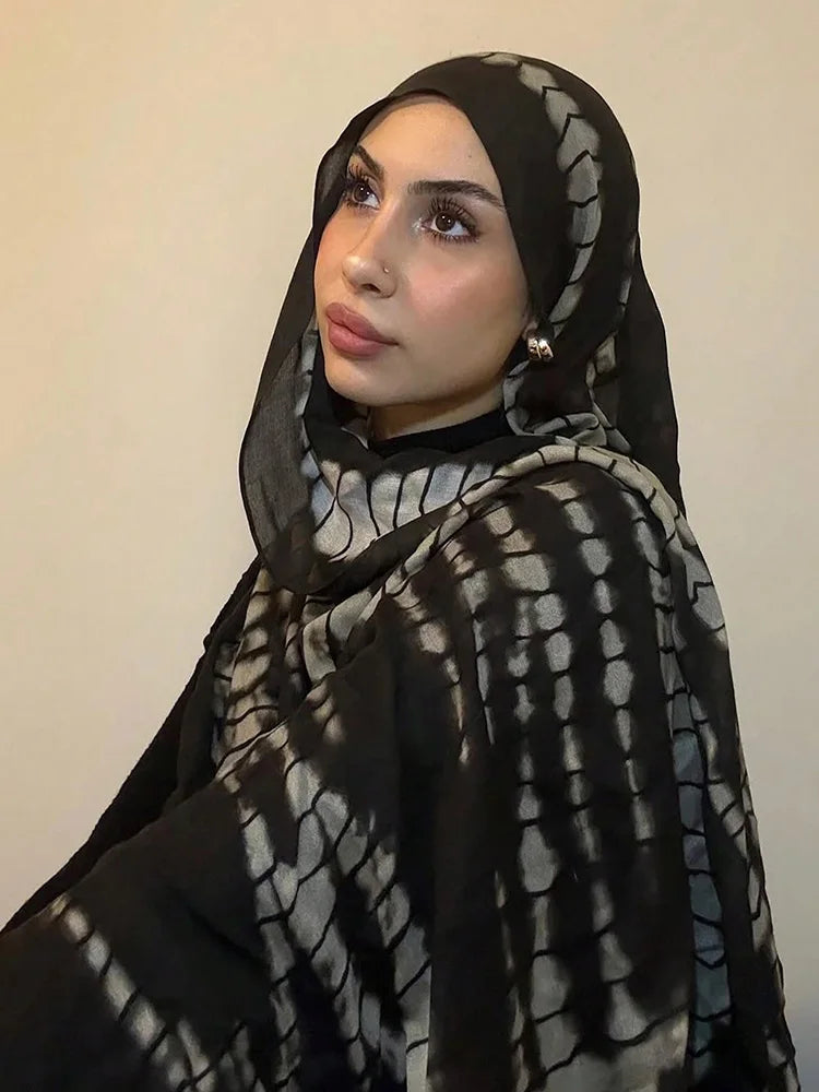 1Pcs Ramadan Hijab for Women Crocodile Print Bohemian Watercolor Soft Muslim Hijabs Floral Breathable Shawl Wrap Scarf Headscarf
