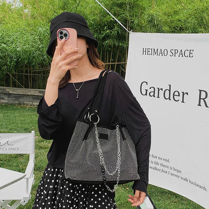 Yogodlns Luxury Rhinestone Bucket Bag For Women Fashion Brands Shouldr Bag Trendy Underarm Bag Shopping Handbag Purse Bolsa