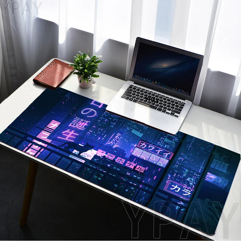 Pixel Mouse Pad Japan Street Large Gamer Mousepad Keyboard Mat Office Mouse Mats Rubber Slipamt Deskpad XXL Table Mat