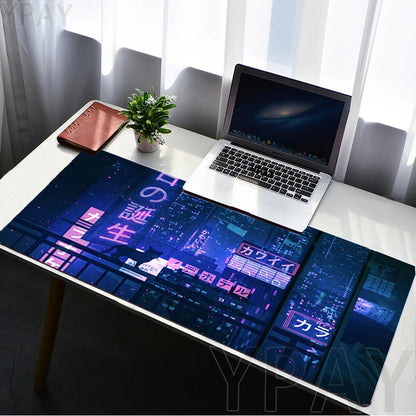 Pixel Mouse Pad Japan Street Large Gamer Mousepad Keyboard Mat Office Mouse Mats Rubber Slipamt Deskpad XXL Table Mat