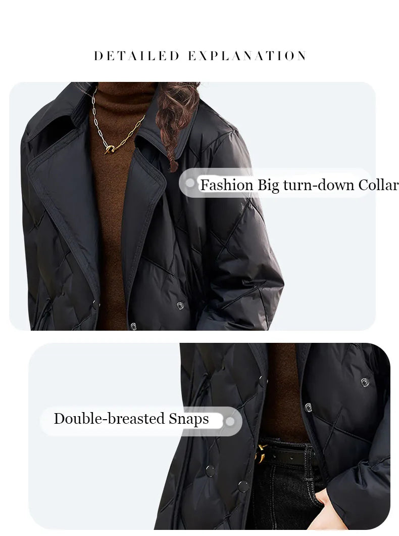 Loose Plus Size Women Winter Long Down Jacket Solid Embroidered Pointed Collar White Duck Down Puffer Coat Warm Trench Jackets