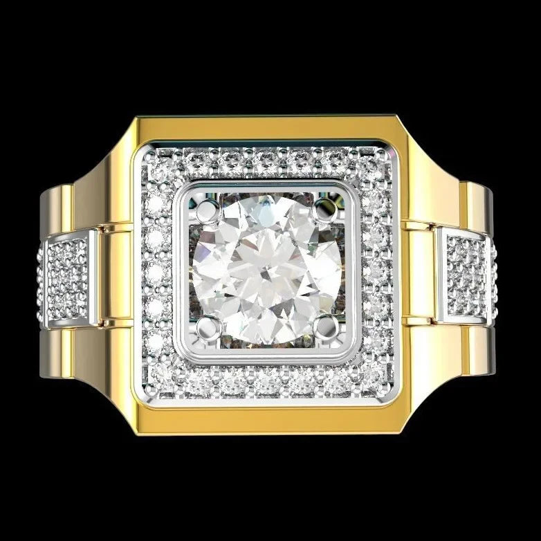 S925 Sterling Silver Mens Ring New Simulation Mozzarella Diamond Gold Plated Two Tone Engagement Ring For Wedding And Daily Wear