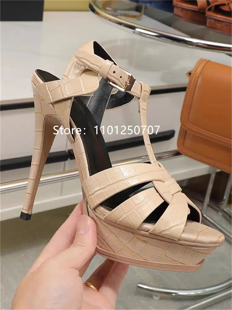 Luxury Style Women Sandals Summer Platform Women High Heels 14CM Open Toe Spike Heels Dressing Shoes Brand