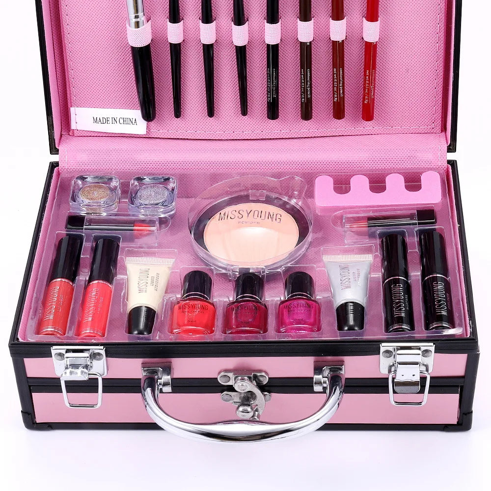 Professional Beginner Travel Portable Makeup Set Box Suitcase Kit Lipstick Brushes Nail Polish Set For Make up Eyeshadow Palette