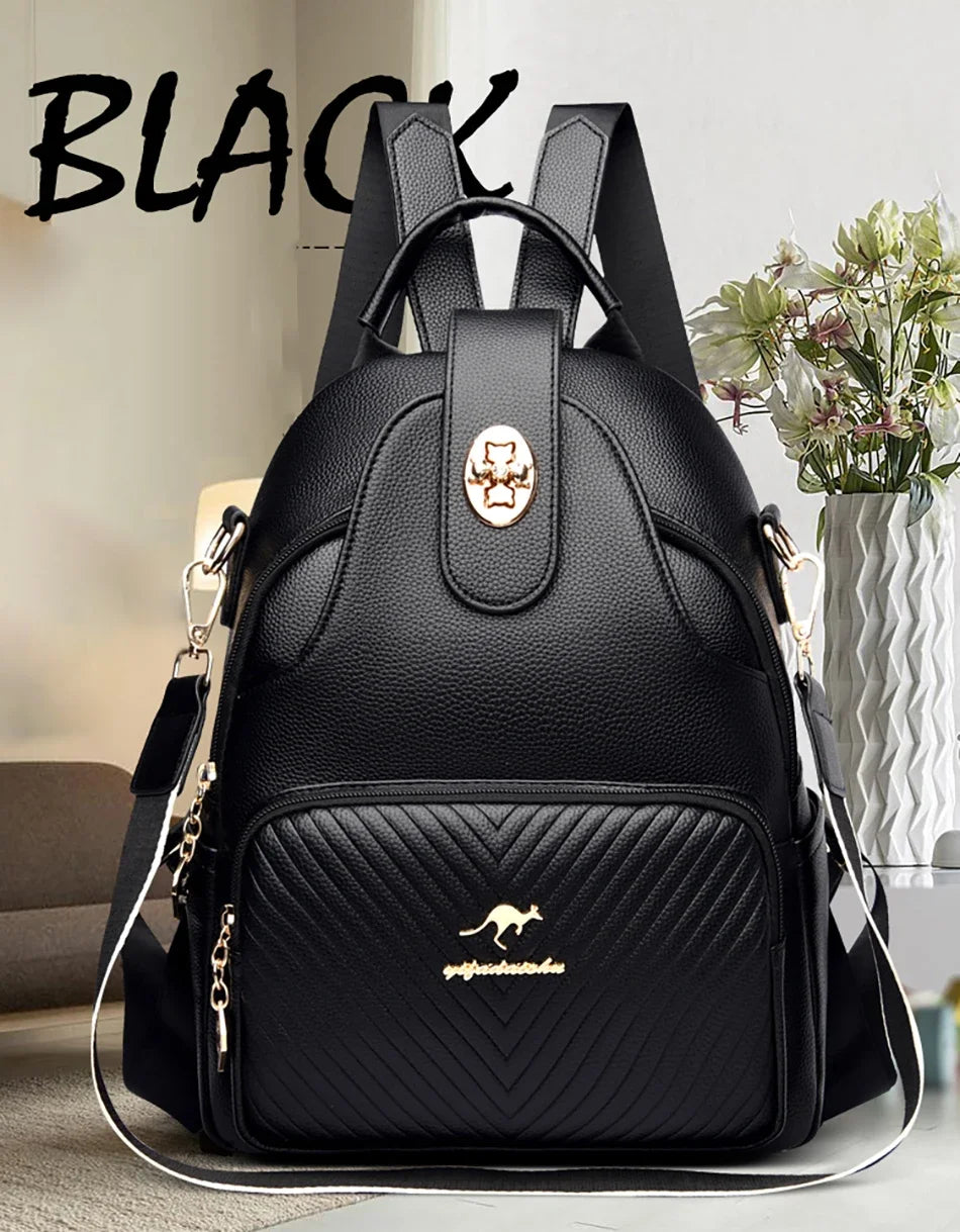2024 New Fashionable Women's Backpack High Quality Soft Leather Women Shoulder Bag Famous Luxury Brand Female Handbag Sac A Main
