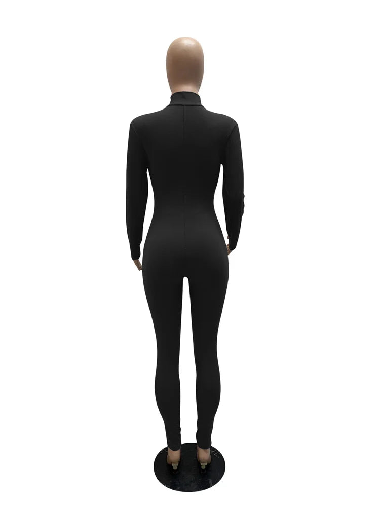WESAYNB Wholesale Streetwear Clothes Zipper Long Sleeve Jumpsuit Women 2022 Black Blue Pink One-pieces Outfits Bodycon Jumpsuits