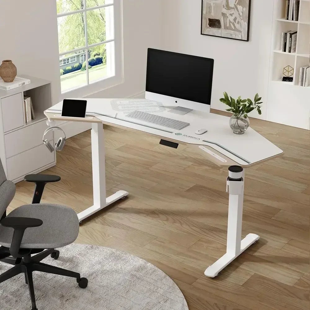 72 Electric Adjustable Height Standing Desk, Wing-Shaped Maple Computer Desk for Large Studios