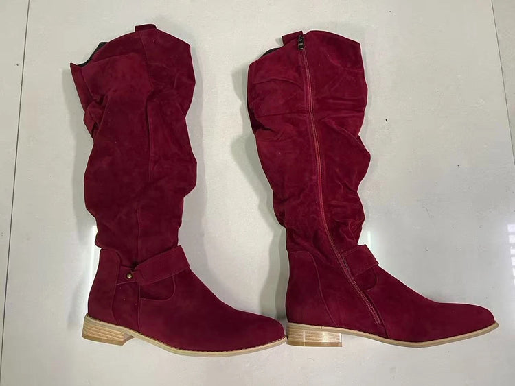 Women's Boots Suede Mid-Calf Boots Low Heel Side Zip Women Casual Shoes Autumn Winter Knee High Boot Retro Plus Size Long Boots