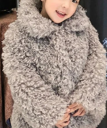 Autumn Winter Girls Warm Coat 2025 New Korean Fashion Faux Fur Thicken Solid Color Turn-down Collar Plush Jacket