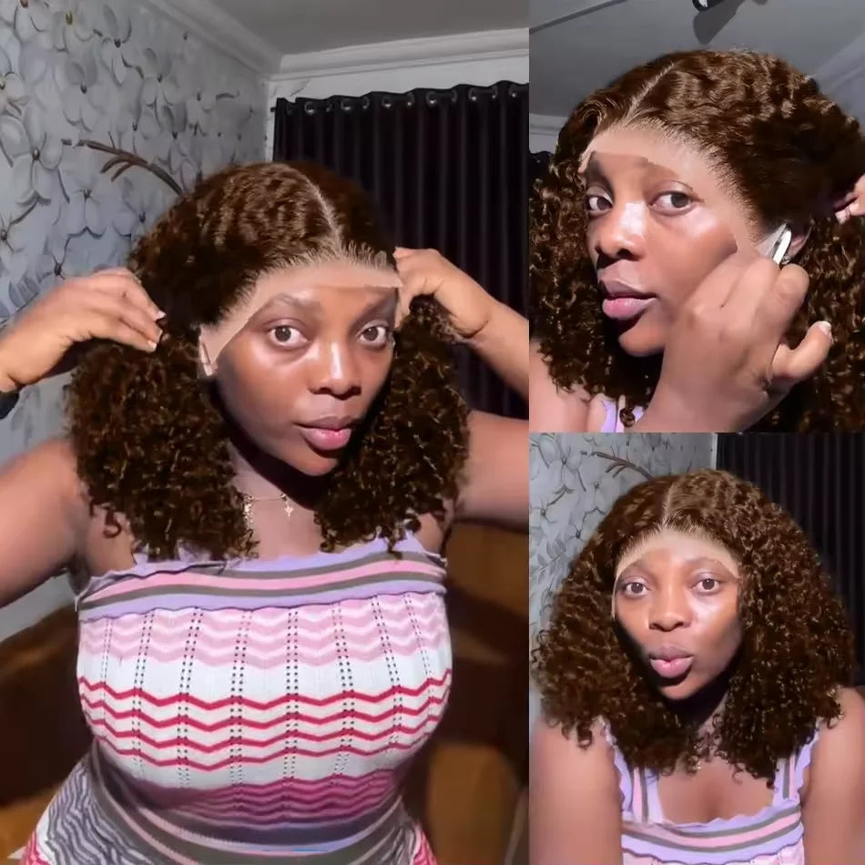 Water Wave 13x4 Lace Front Human Hair Wig Short Bob Wig For Women 4x4 5x5 HD Lace Closure Wigs Curly Human Hair Wig 200% Density