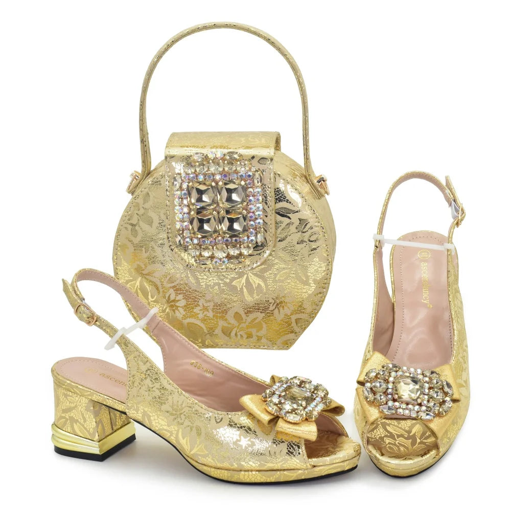 New Design Women Italian Shoes and Matching Bags Sets Decorated with Rhinestone Bag and Shoes Sets for Women 2026 Luxury