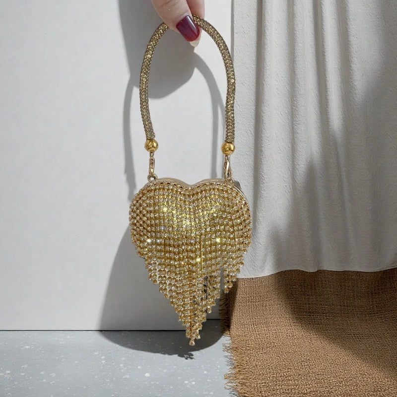 Diamond Evening Clutch Rhinestones Purse Ladies Fashion Bag Designer for Women Chain Shoulder Bag Luxury Small Bling Heart Shape