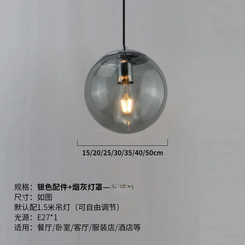 Modern Simple Glass Chandelier Bar Counter Restaurant Gold Hanging Lights Silver Metal Amber Ashtray Ball Glass Suspension Lamp