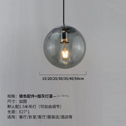 Modern Simple Glass Chandelier Bar Counter Restaurant Gold Hanging Lights Silver Metal Amber Ashtray Ball Glass Suspension Lamp