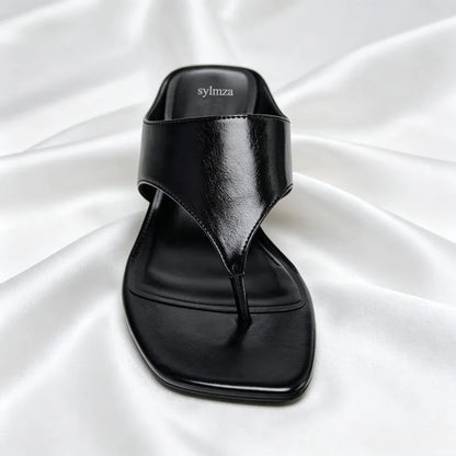 Fashion Brand High Heels Slippers Women Square Toe Concise Casual Beach Sandals Female Summer Elegant Flip Flops Ladies Slides