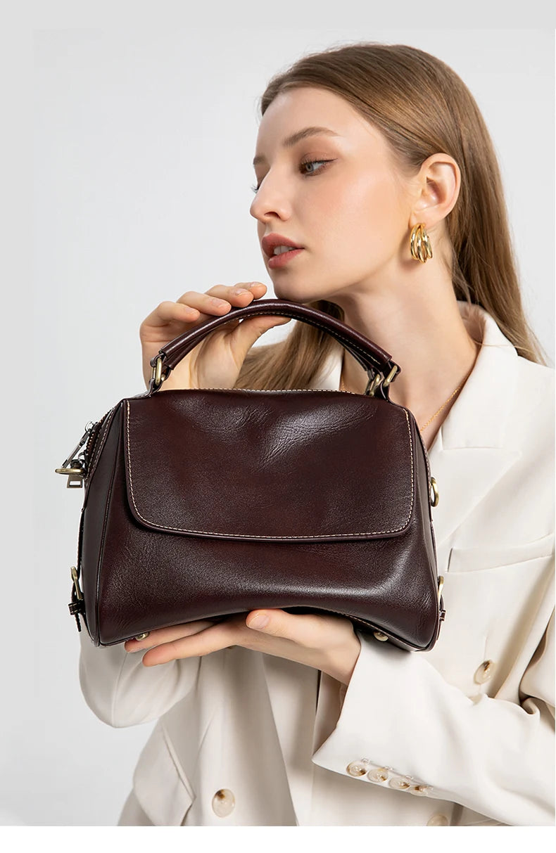 Women Cow Leather Commute Crossbody Bags Women Retro Cowhide Large Capacity Shoulder Bag Ladies Fashion Luxury Designer Handbags