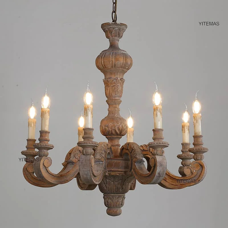 Antique White Wood Chandeliers Mid Century Chandelier Vintage French Hanging Chandeliers Classic 5/6/8 Lights Dining Living Room