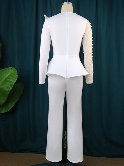 AOMEI Women Jumpsuit Vintage Beaded Long Sleeve Patchwork Mesh One Piece Romper Beading Elegant Party Birthday Event African New