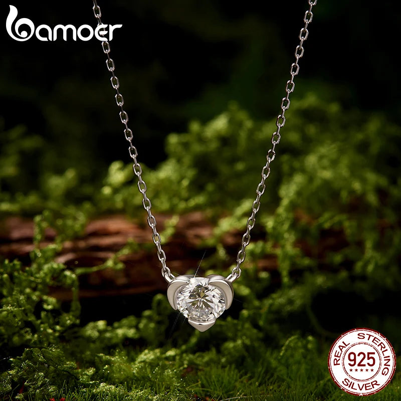 BAMOER 1CT Heart Moissanite Necklace 925 Sterling Silver D Color VVS1 EX Lab Diamond Pendant Women Twinkling Engagement Gift