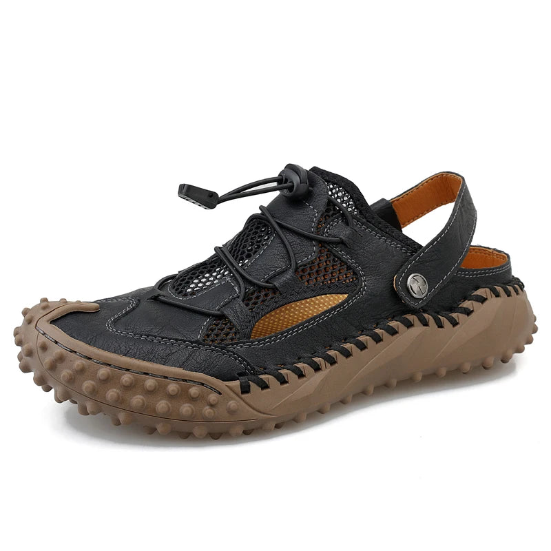 Mens Sandals Summer Outdoor Casual Mesh Hollow Walk Fishing Wading Shoes Lightweight Non Slip Hand Sewn Beach Slippers Man