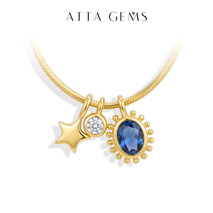 ATTAGEMS Sapphire Moissanite Pendant Star Moon Sun Necklace Copper Snake Chain Wedding Jewelry Holiday Party Gift for Women Girl