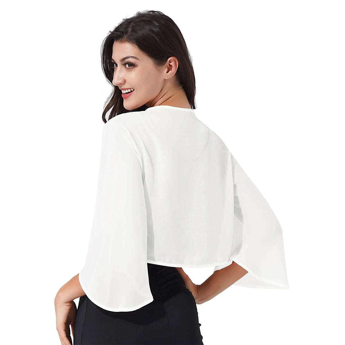 Womens 3/4 Sleeve Chiffon Cardigan Bolero Jacket Summer Elegant Wedding Party Bridal Dress Cover Ups Wraps Shawls Shrug