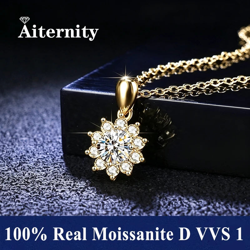 Silver 925 6 Prong Moissanite Pendant Necklace for Women Trendy Design D Color VVS Pass Diamond Testing Jewelry with Box GRA