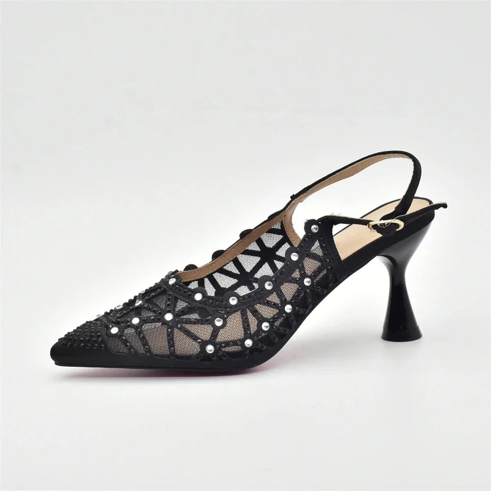Italian Shoe and Bag Set for Party In Women Shoes for Women 2025 Designer Luxury Hollow Design Trendy Party Ladies Shoes and Bag