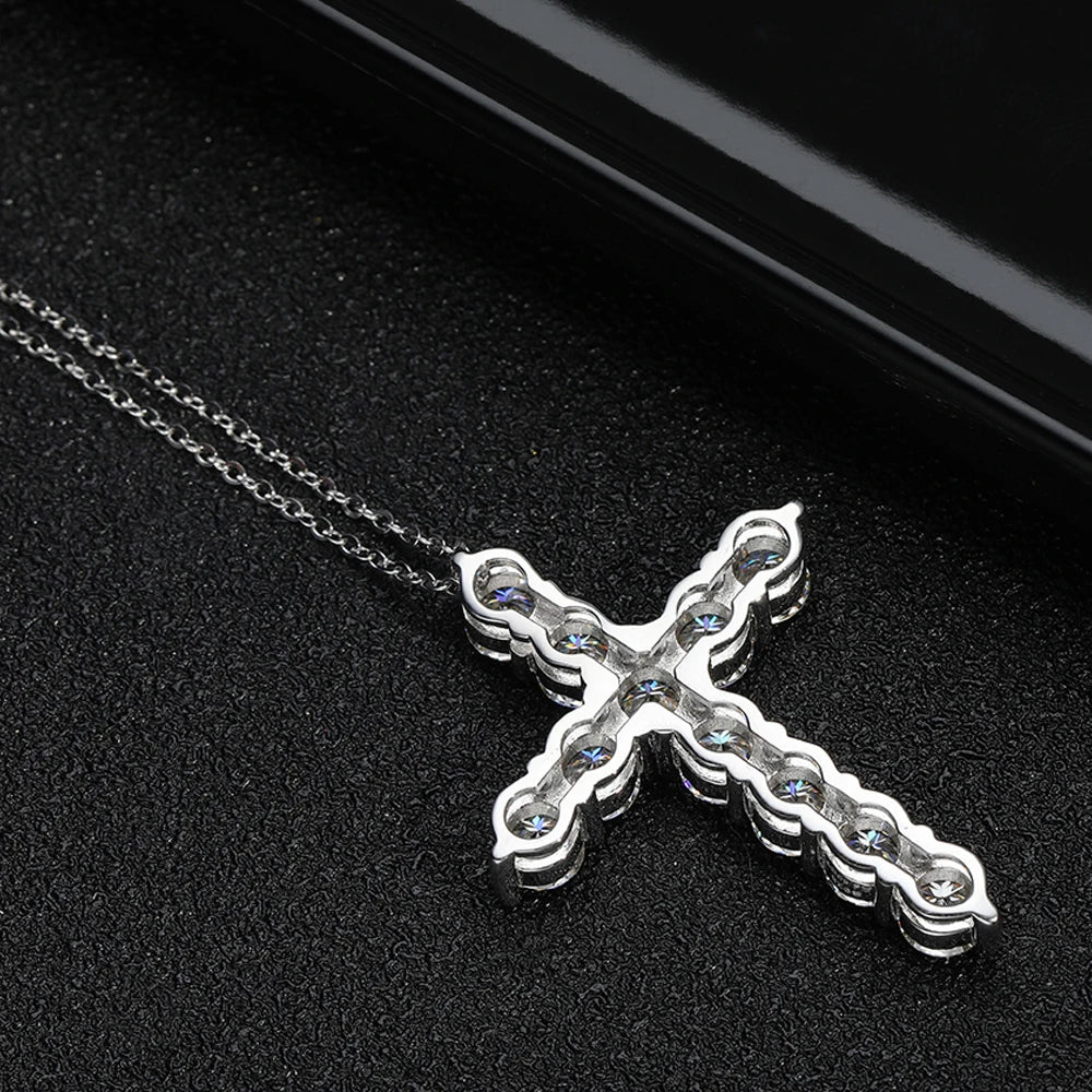 Serenity 3mm 4mm 5mm Black Moissanite Cross Pendant Necklace For Women Men 100% S925 Sterling Silver Jesus Neck Chain Plated 18K
