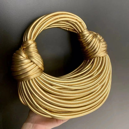 Handbags for Women 2025 New Gold Luxury Designer Brand Handwoven Noodle Bags Rope Knotted Pulled Hobo Silver Evening Clutch Chic