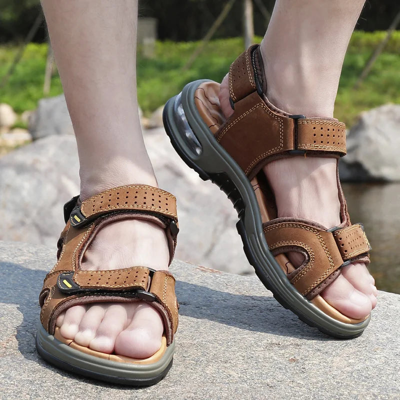 Men Sandals Classic Summer Youth Outdoor Leisure Light Open Toed Beach Shoes Soft Bottom Shock Absorbent Fashion Walking Sandals