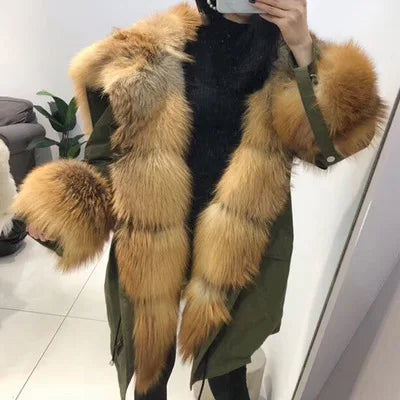 2024 New Warm Waterproof Long Parka Winter Jacket Women Real Fur Coat Natural Fox Fur Collar Hood Warm Streetwear Detachable