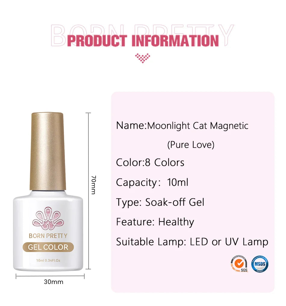 BORN PRETTY 10ml Cat Magnetic Gel Nail Polish Moonlight Glass Bead Water Light Crystal Soak Off UV Varnish For DIY Nail Art