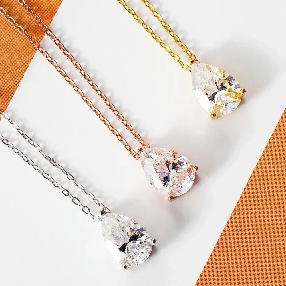 FEOBUR 1-4CT Pear Cut Moissanite Diamond Necklace for Women Certified 925 Sterling Silver Waterdrop Pendant Neckchain Jewelry