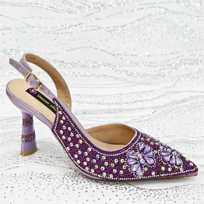 Luxury Handmade Flowers Shoes and Clutch for Women- Nigerian Style Elegant Crystal Heels with Matching Evening Bags