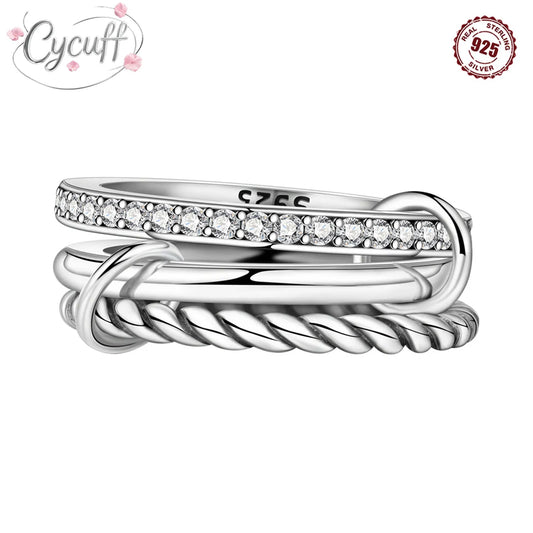 925 Sterling Silver Three-Ring Stackable Ring for Women Simple Fashion Design Fine Jewelry Perfect for Birthday Party Gift 2026